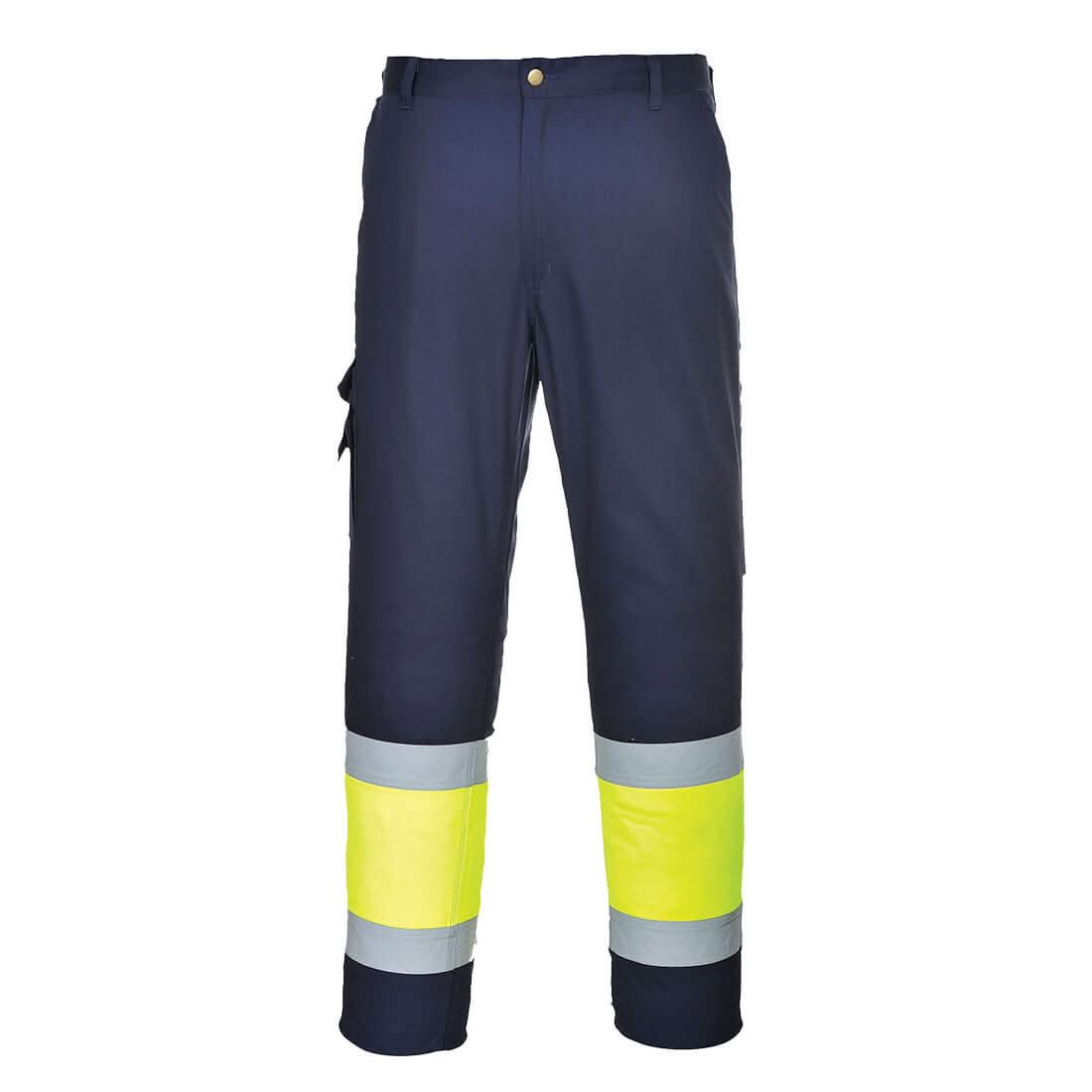 Portwest Hi Vis Lightweight Contrast Class 1 Service Trousers L049 - Yellow Navy - Customisable Hi-Vis Trousers
