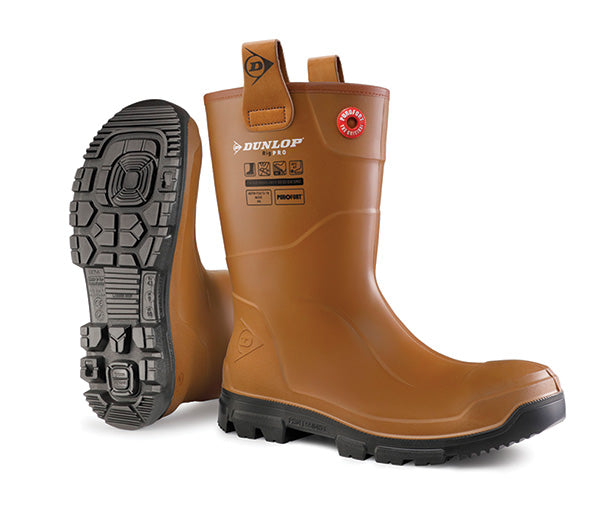 Dunlop Purofort Rigpro Full Safety Boot Fur Lined - Tan - Customisable Rigger Boots
