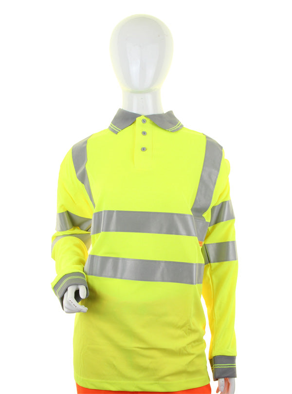 Beeswift Ladies Hi Vis Long Sleeve Polo Shirt - Saturn Yellow - Customisable Polo Shirts