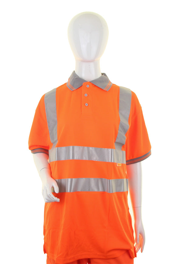 Beeswift Ladies Hi Vis Short Sleeve Rail Spec Polo Shirt - Orange - Customisable Polo Shirts
