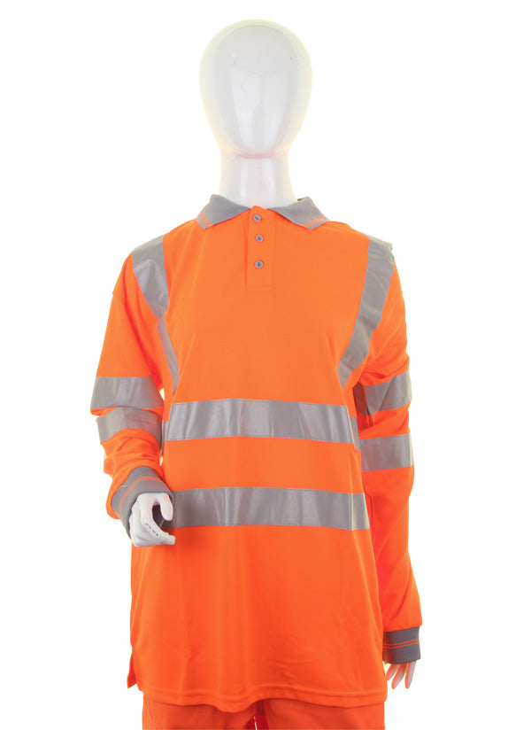 Beeswift Ladies Hi Vis Long Sleeve Rail Spec Polo Shirt - Orange - Customisable Polo Shirts