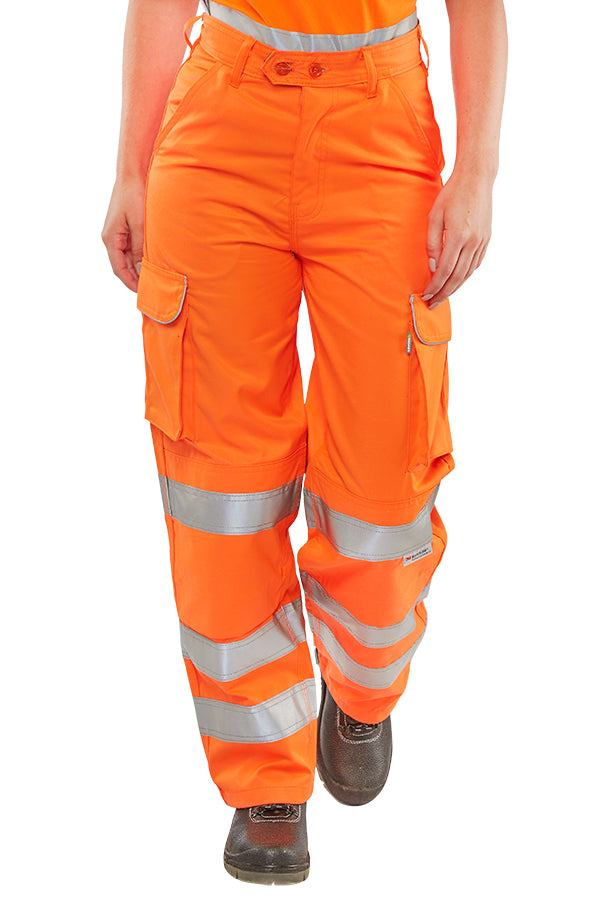 Beeswift Ladies Hi Vis Rail Spec Trousers - Orange - Customisable Trousers