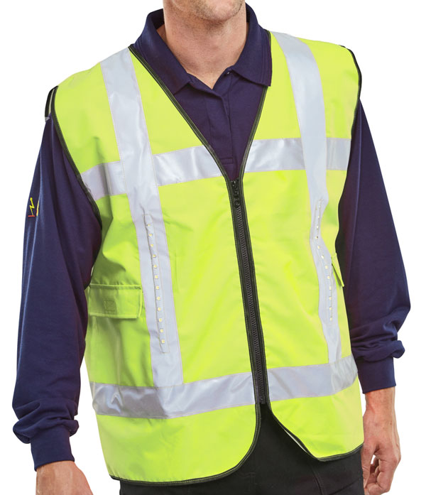 Lightvest Light Vest Hi Vis Led Light Up Basic Vest With Pockets - Saturn Yellow L XL - Customisable Waistcoats / Vests