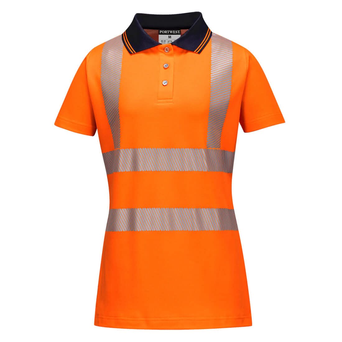 Portwest Hi Vis WomenS Cotton Comfort Pro Polo Shirt SS LW72 - Orange Black - Customisable Hi-Vis Polos