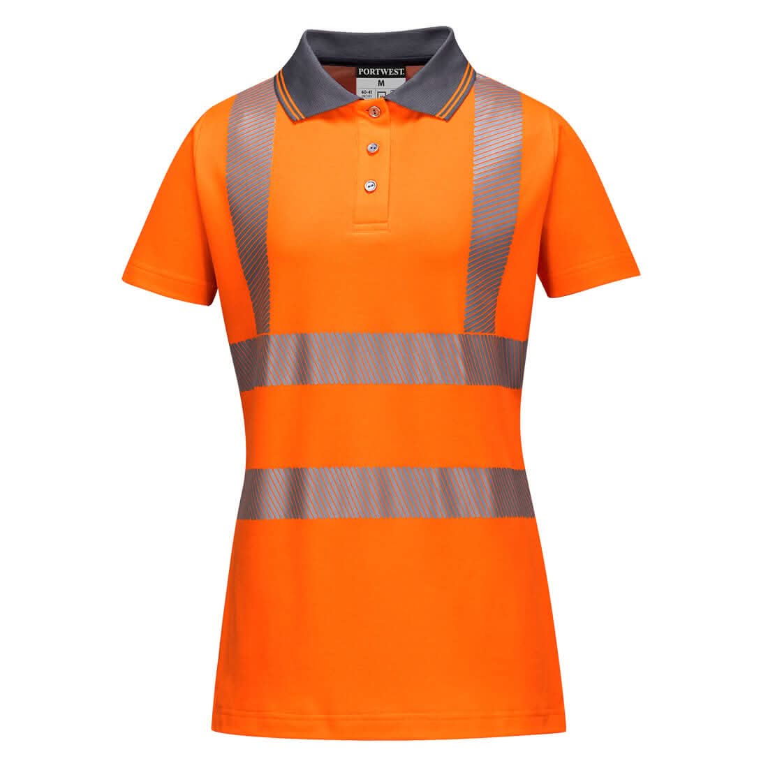 Portwest Hi Vis WomenS Cotton Comfort Pro Polo Shirt SS LW72 - Orange Grey - Customisable Hi-Vis Polos