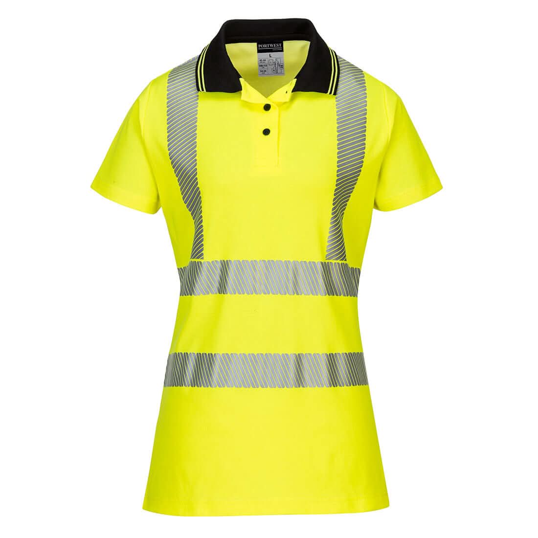 Portwest Hi Vis WomenS Cotton Comfort Pro Polo Shirt SS LW72 - Yellow Black - Customisable Hi-Vis Polos
