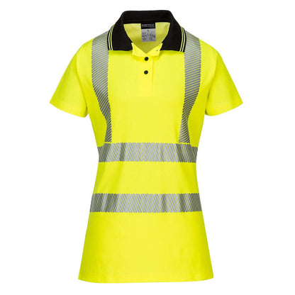 Portwest Hi Vis WomenS Cotton Comfort Pro Polo Shirt SS LW72 - Yellow Black - Customisable Hi-Vis Polos