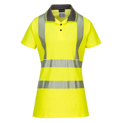 Portwest Hi Vis WomenS Cotton Comfort Pro Polo Shirt SS LW72 - Yellow Grey - Customisable Hi-Vis Polos
