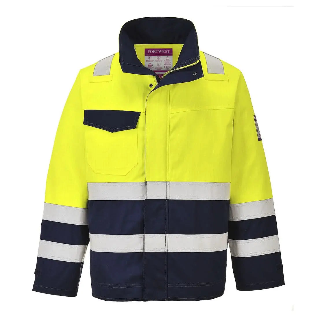 Modaflame Work Hi Vis Multi Norm Contrast Fr Jacket Mv25 - Yellow Navy - Customisable Work Jackets