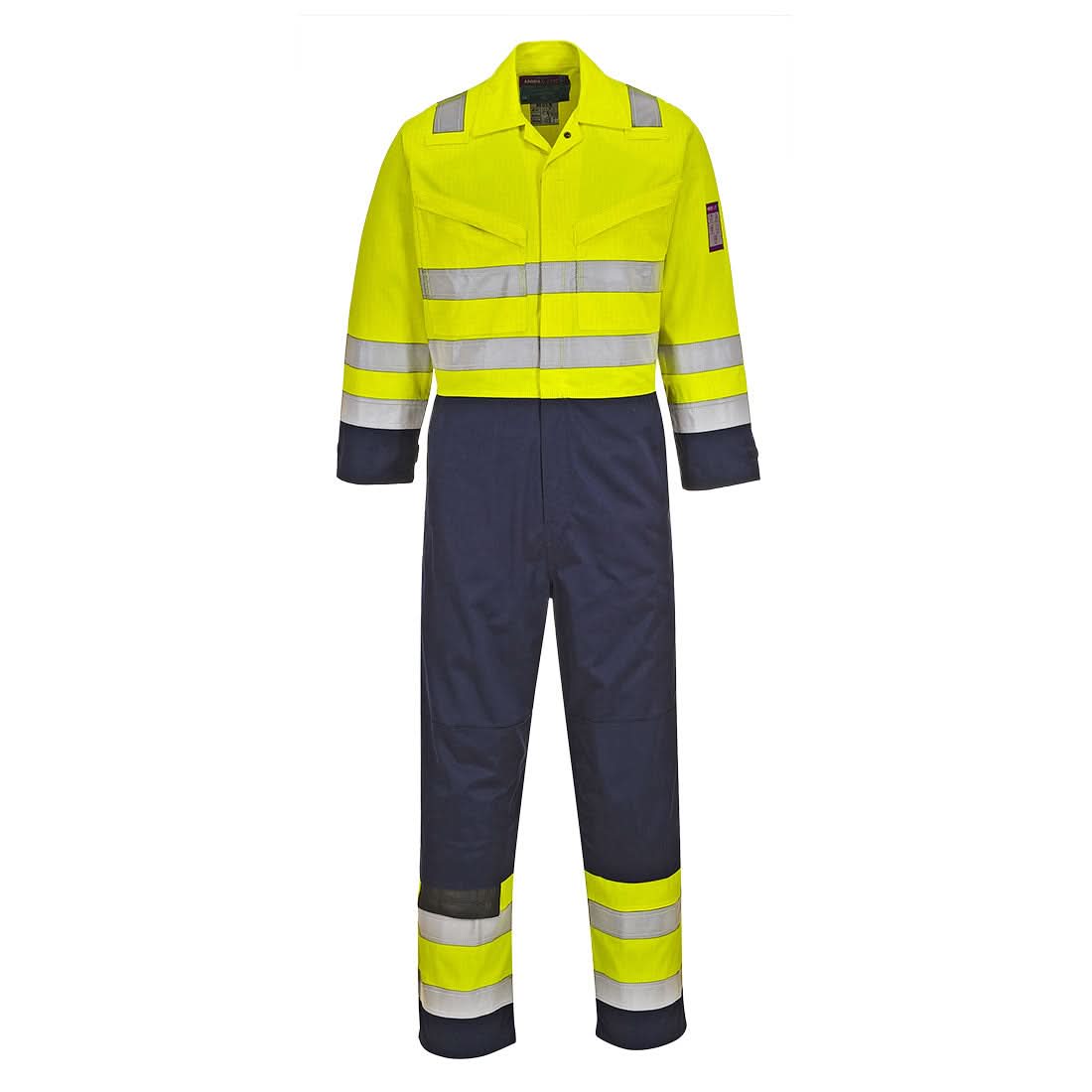 Portwest Modaflame Work Hi Vis Multi Norm Contrast Fr Coverall MV28 - Yellow Navy Tall - Customisable HV Coverall
