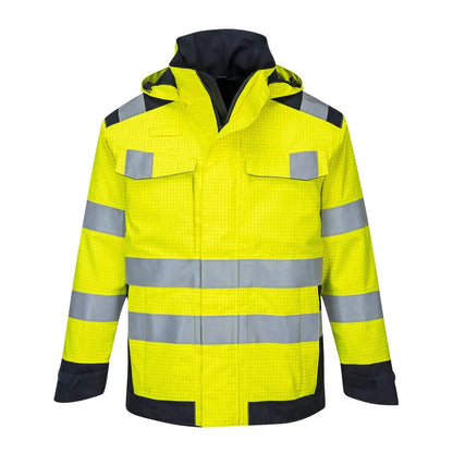 Modaflame Rain+ Hi Vis Multi Norm Contrast Fr Jacket Mv70 - Yellow Navy - Customisable Rain Jackets