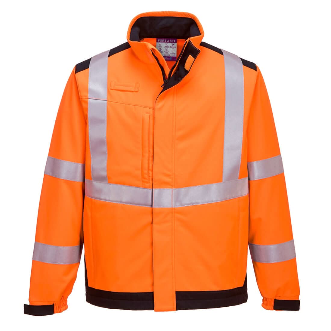 Portwest Modaflame Softshell Hi Vis Multi Norm Fr Jacket MV72 - Orange Navy - Customisable Softshell Jacket