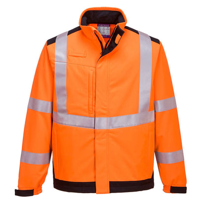 Portwest Modaflame Softshell Hi Vis Multi Norm Fr Jacket MV72 - Orange Navy - Customisable Softshell Jacket