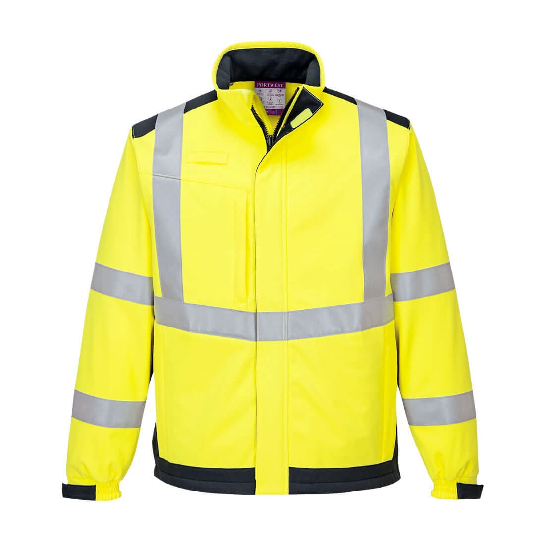 Portwest Modaflame Softshell Hi Vis Multi Norm Fr Jacket MV72 - Yellow Navy - Customisable Softshell Jacket