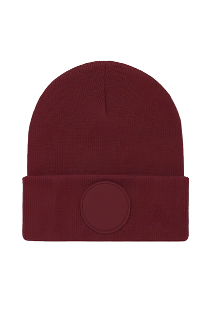 Circular Patch Beanie - UC412 - Maroon One - Customisable HEADWEAR