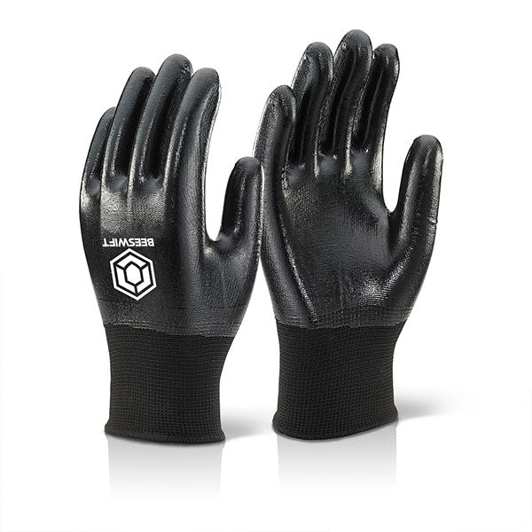 Beeswift Nitrile Fully Coated Polyester Gloves - Black - Customisable Nitrile