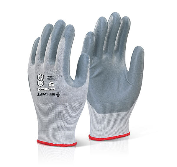 Beeswift Nitrile Foam Nylon Gloves - Grey - Customisable Nitrile