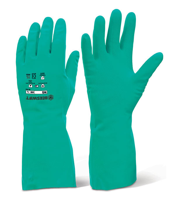 Beeswift Nitrile Rubber Chemical Gloves - Green - Customisable Nitrile