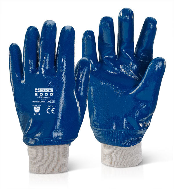 Beeswift Nitrile Knitted Wrist Fully Coated Heavy Weight Gloves - Blue - Customisable Nitrile