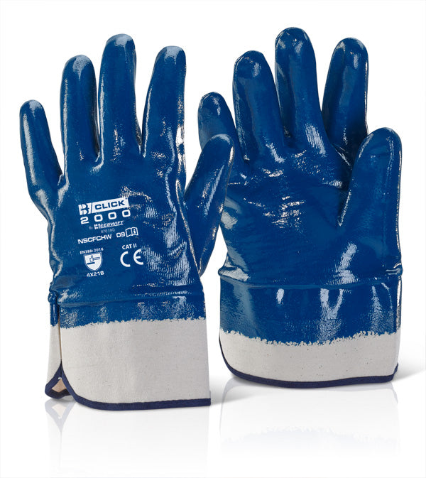 Beeswift Nitrile Safety Cuff Fully Coated Heavy Weight Gloves - Blue - Customisable Nitrile