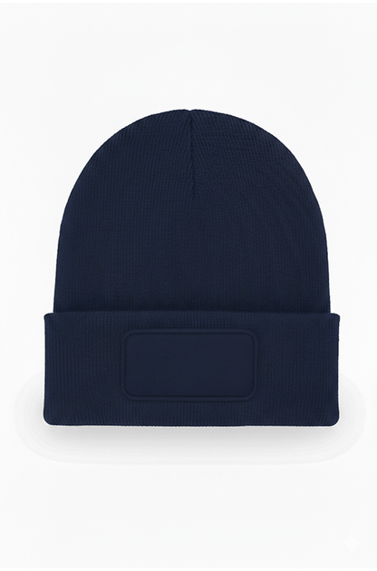 Rectangular Patch Beanie - UC411 - Navy One - Customisable HEADWEAR