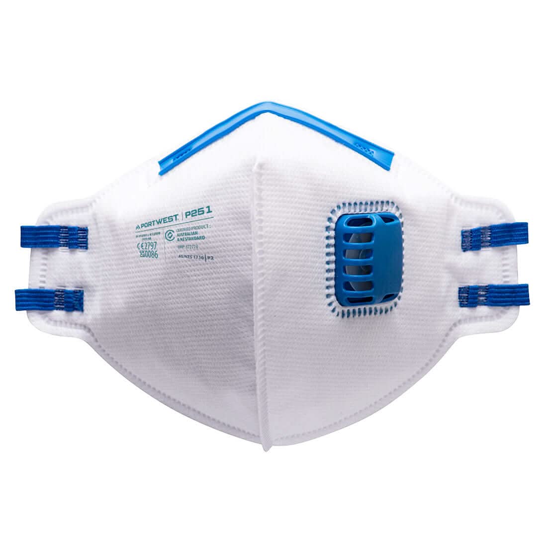 Portwest Ffp2 Valved Fold Flat Respirator Pk20 P251 - White - Customisable PPE