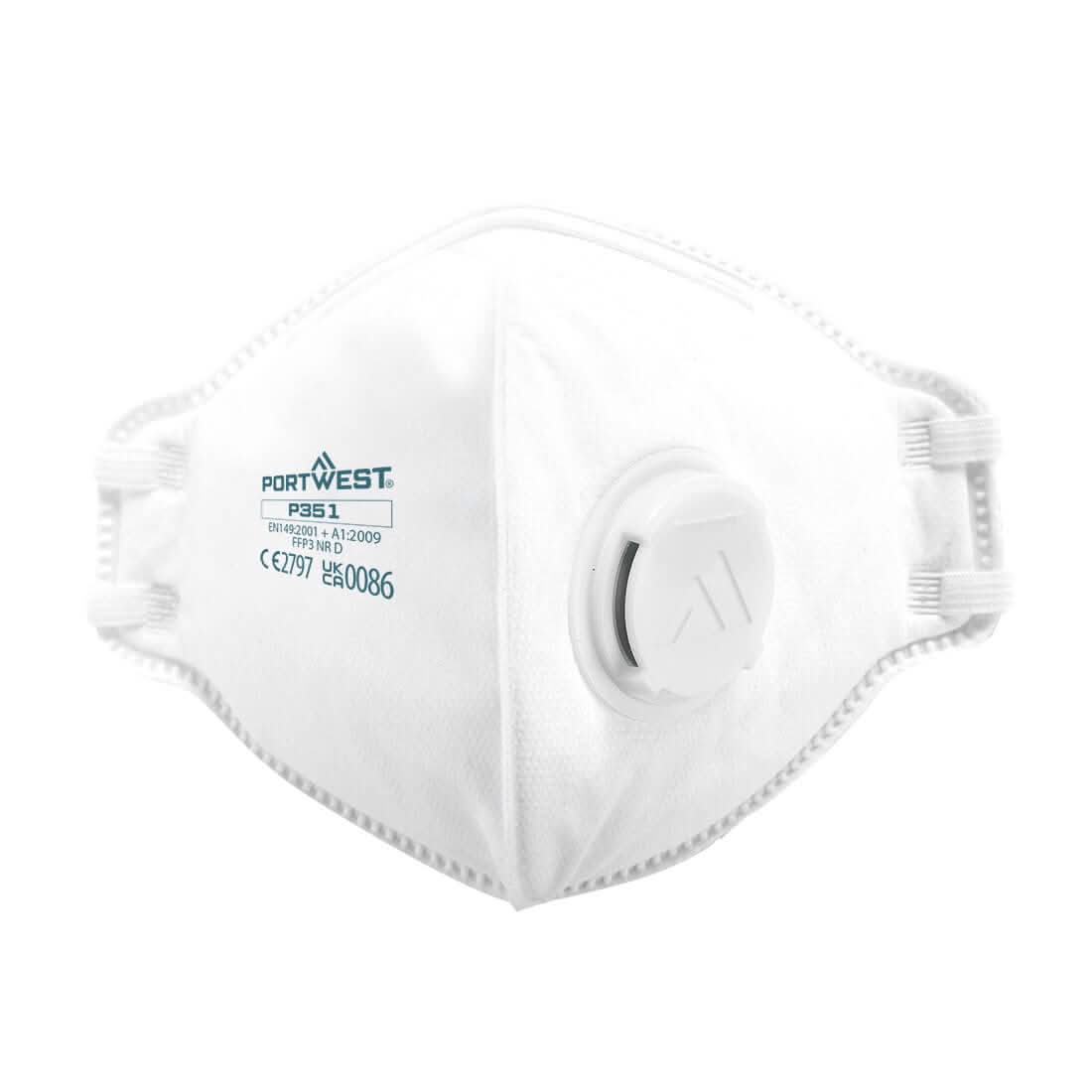 Portwest Ffp3 Valved Dolomite Fold Flat Respirator Pk20 P351 - White - Customisable PPE