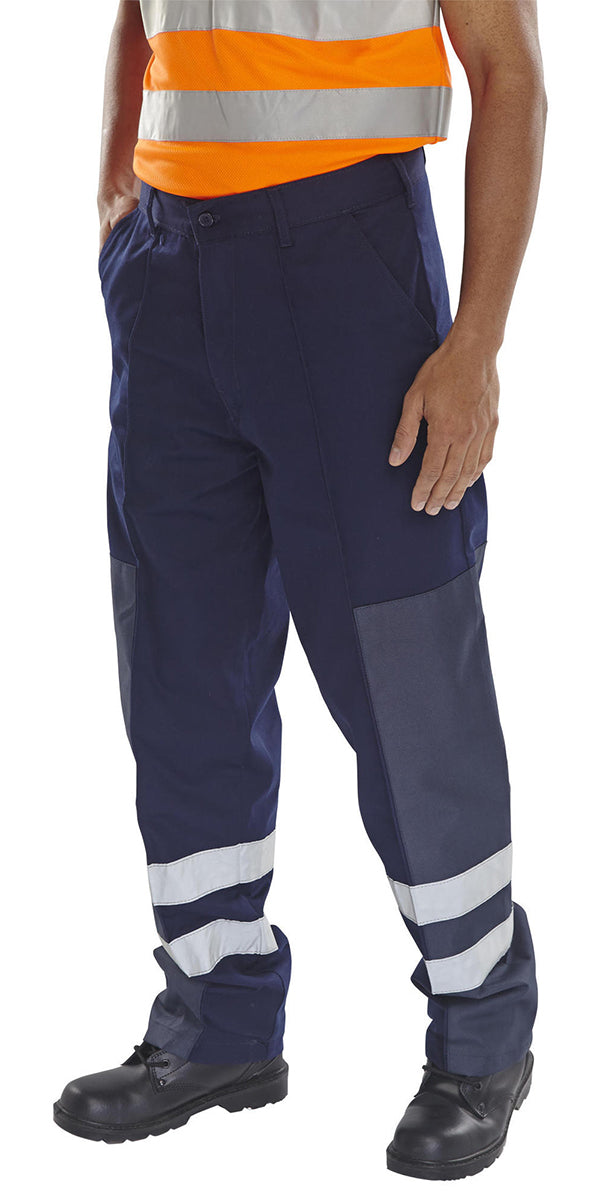 Beeswift Poly Cotton Nylon Patch Trousers - Navy Blue - Customisable Trousers