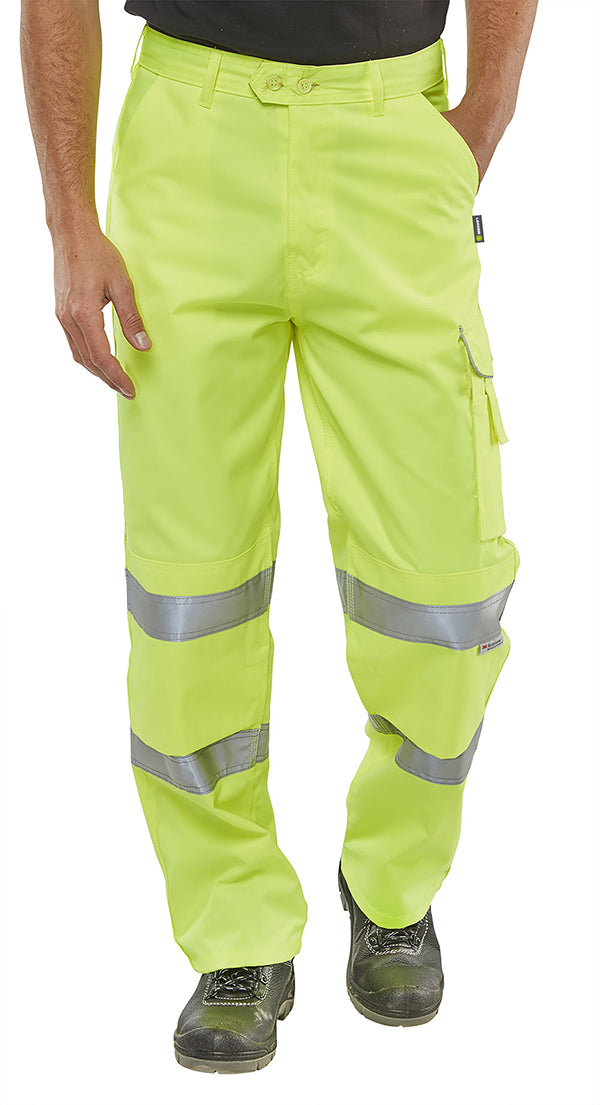 Beeswift Hi Vis Poly Cotton Trousers - Saturn Yellow - Customisable Trousers