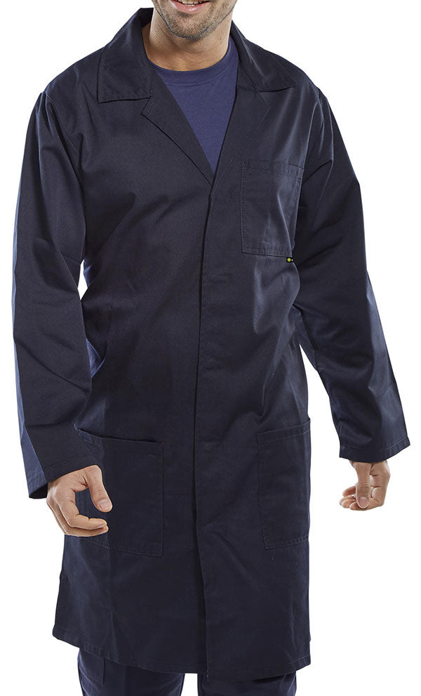Beeswift Poly Cotton Warehouse Coat - Navy Blue - Customisable Warehouse Coats