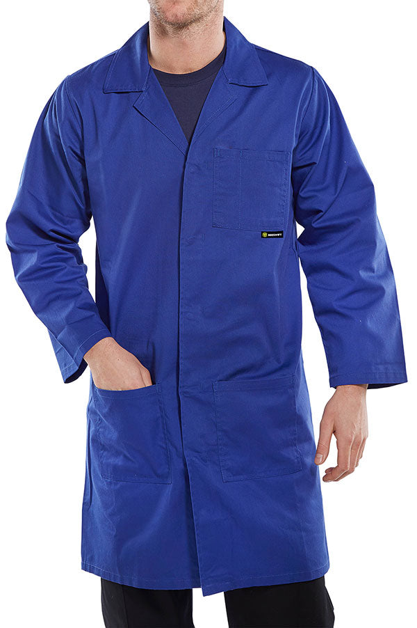 Beeswift Poly Cotton Warehouse Coat - Royal Blue - Customisable Warehouse Coats