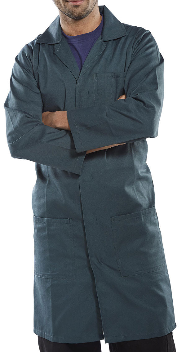 Beeswift Poly Cotton Warehouse Coat - Spruce Green - Customisable Warehouse Coats