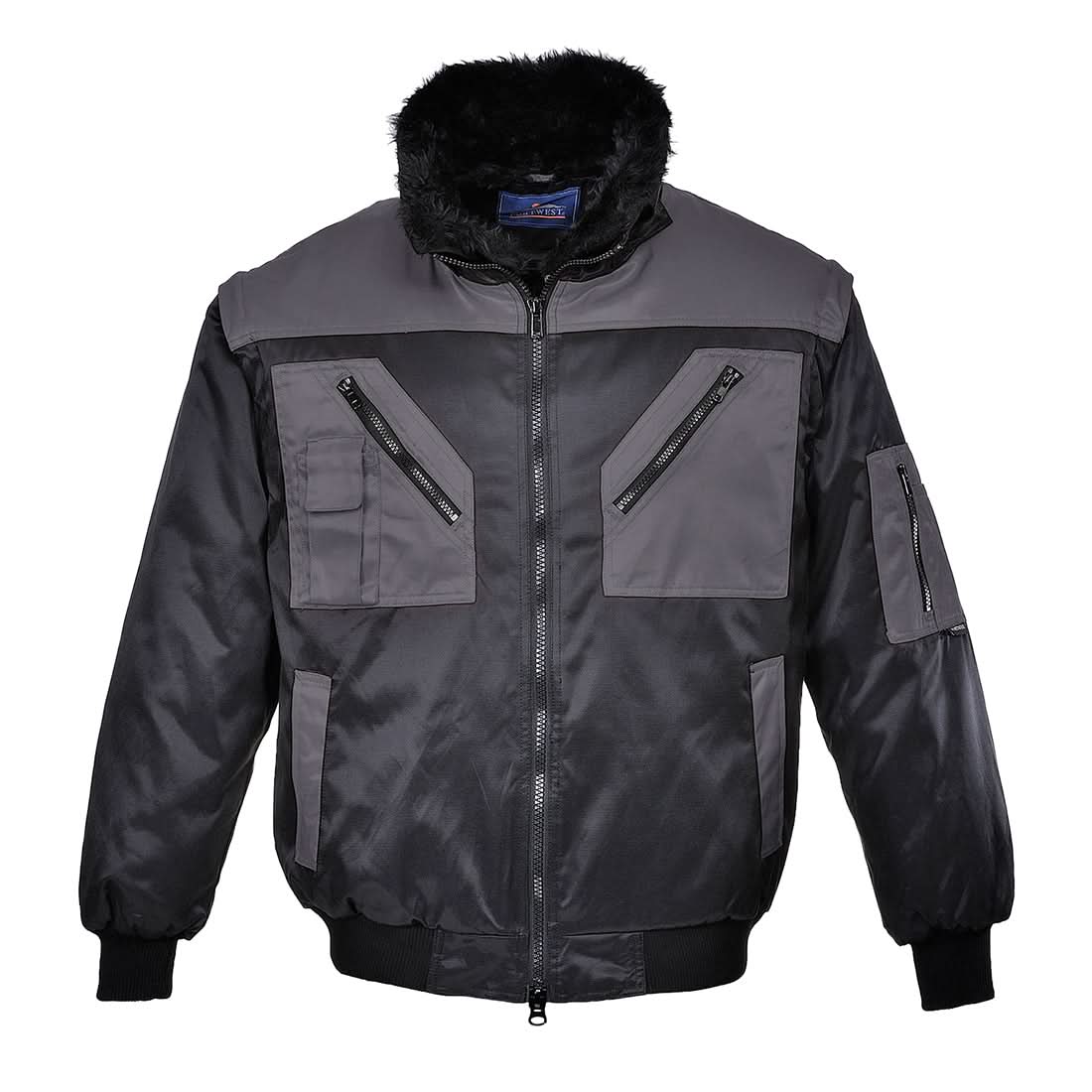 Portwest Two Tone Pilot Jacket PJ20 - Black Grey - Customisable Jacket