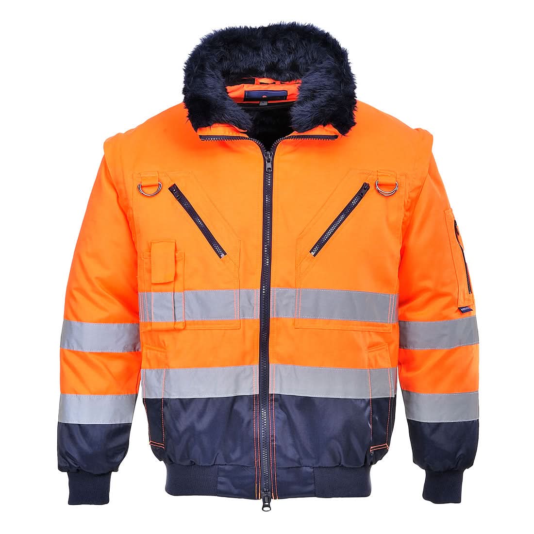 Portwest Hi Vis 3 In 1 Contrast Pilot Jacket PJ50 - Orange Navy - Customisable Jacket