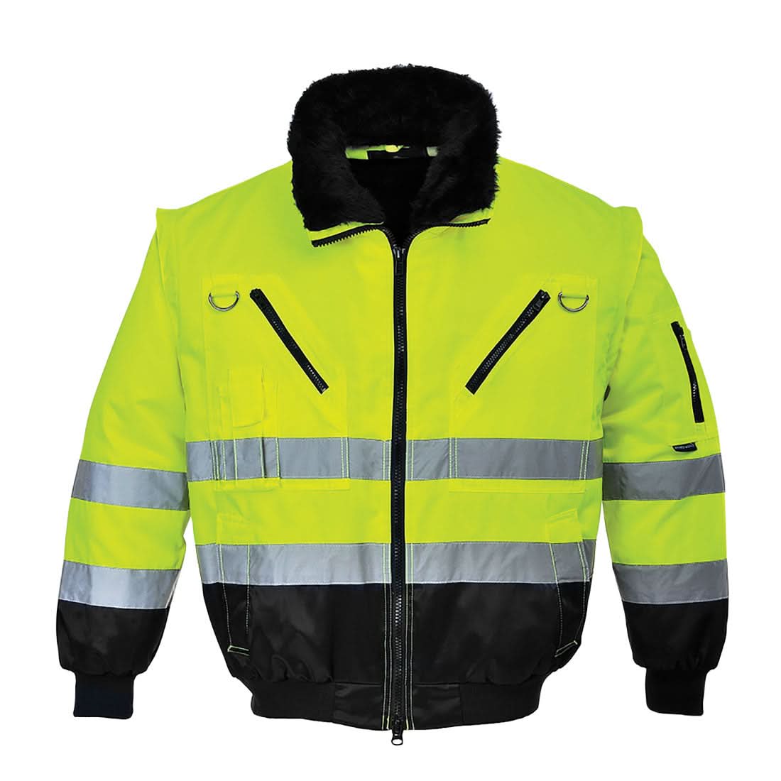 Portwest Hi Vis 3 In 1 Contrast Pilot Jacket PJ50 - Yellow Black - Customisable Jacket