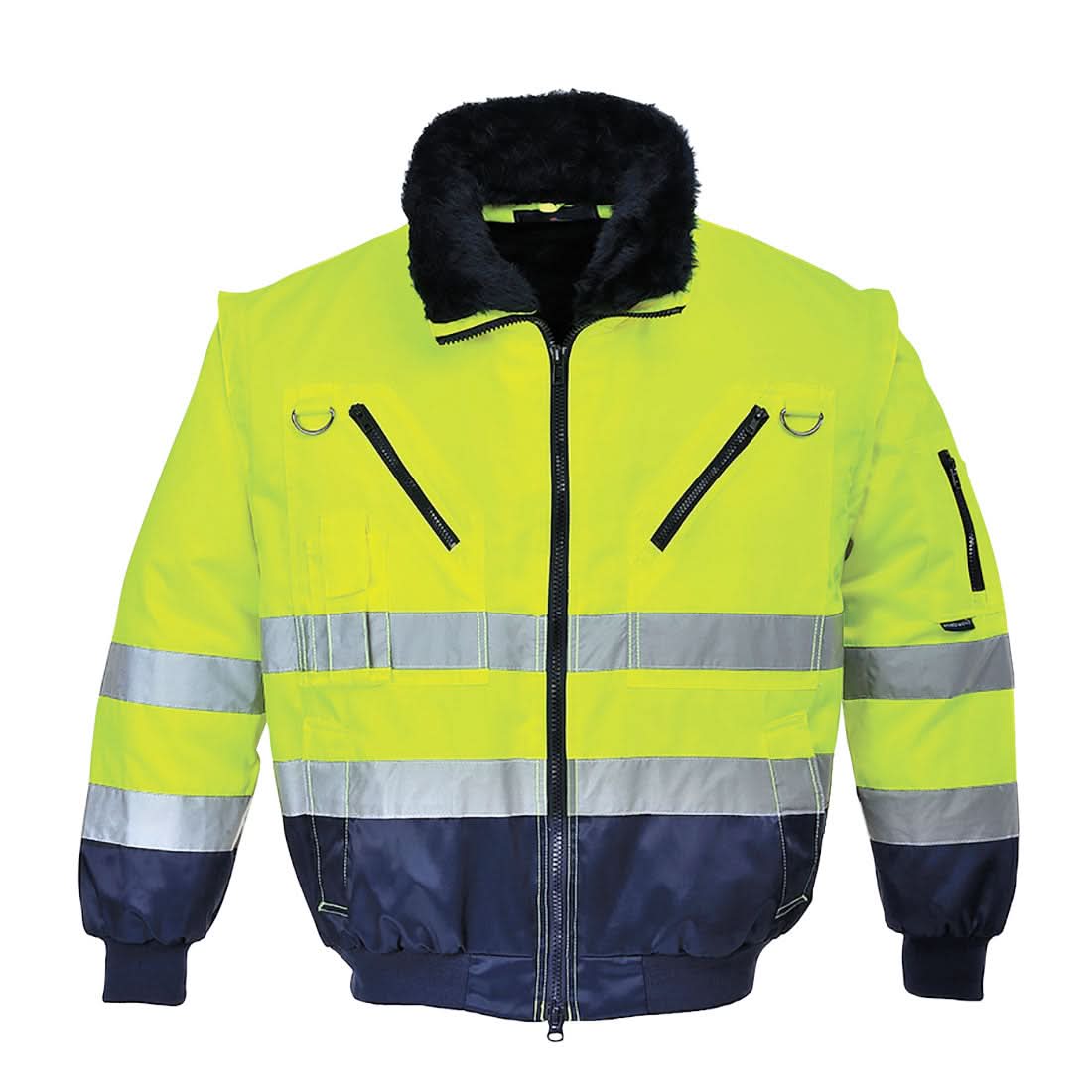 Portwest Hi Vis 3 In 1 Contrast Pilot Jacket PJ50 - Yellow Navy - Customisable Jacket