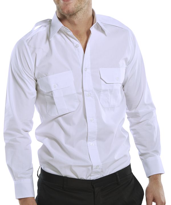 Beeswift Pilot Shirt Long Sleeve - White - Customisable Shirts