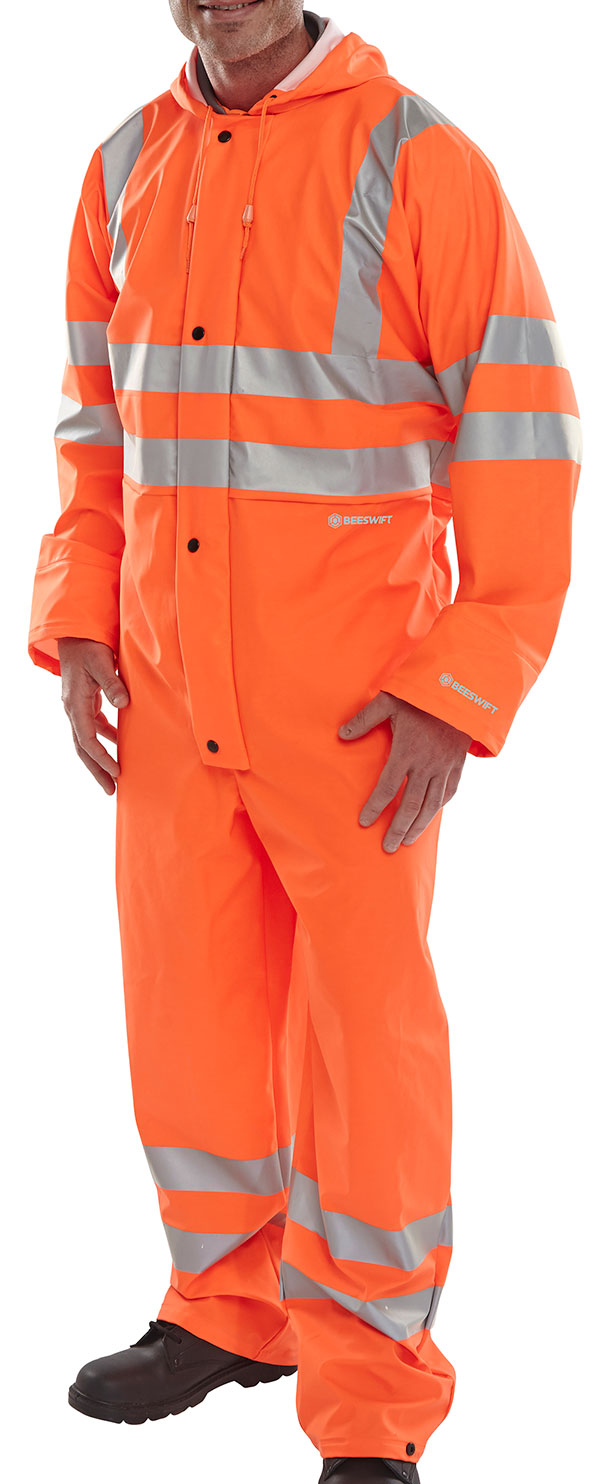 Beeswift Hi Vis Pu Breathable Coverall - Orange - Customisable Coveralls