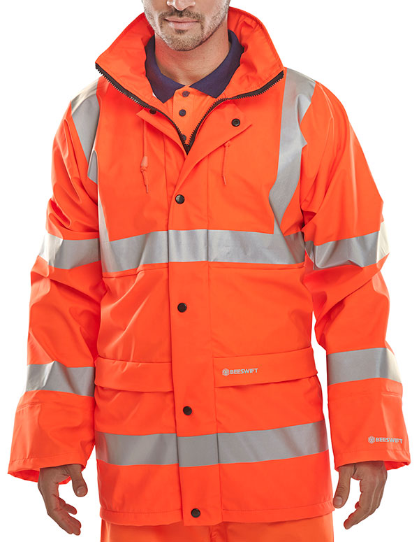 Beeswift Hi Vis Breathable Pu Jacket - Orange XXXL - Customisable Jackets