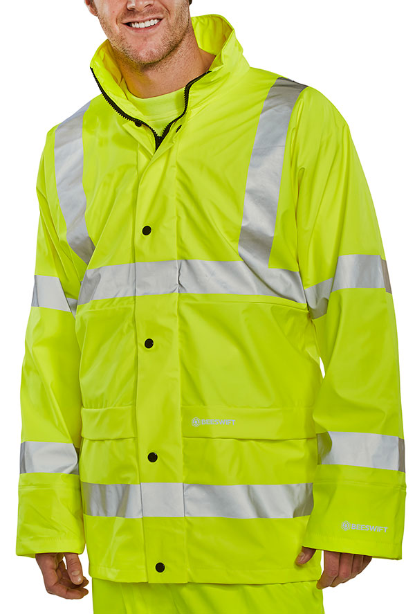 Beeswift Hi Vis Breathable Pu Jacket - Saturn Yellow - Customisable Jackets