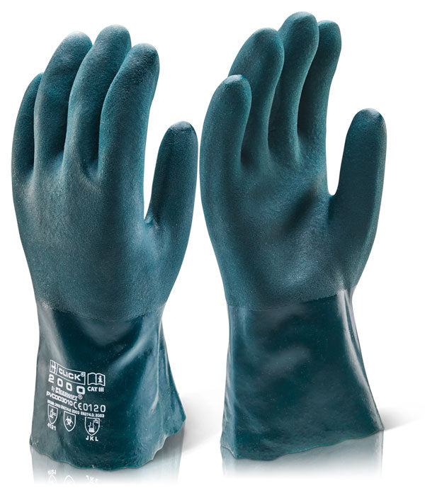 Beeswift Pvc Double Dip Guantlet Gloves Cm - Green 10 - Customisable PVC