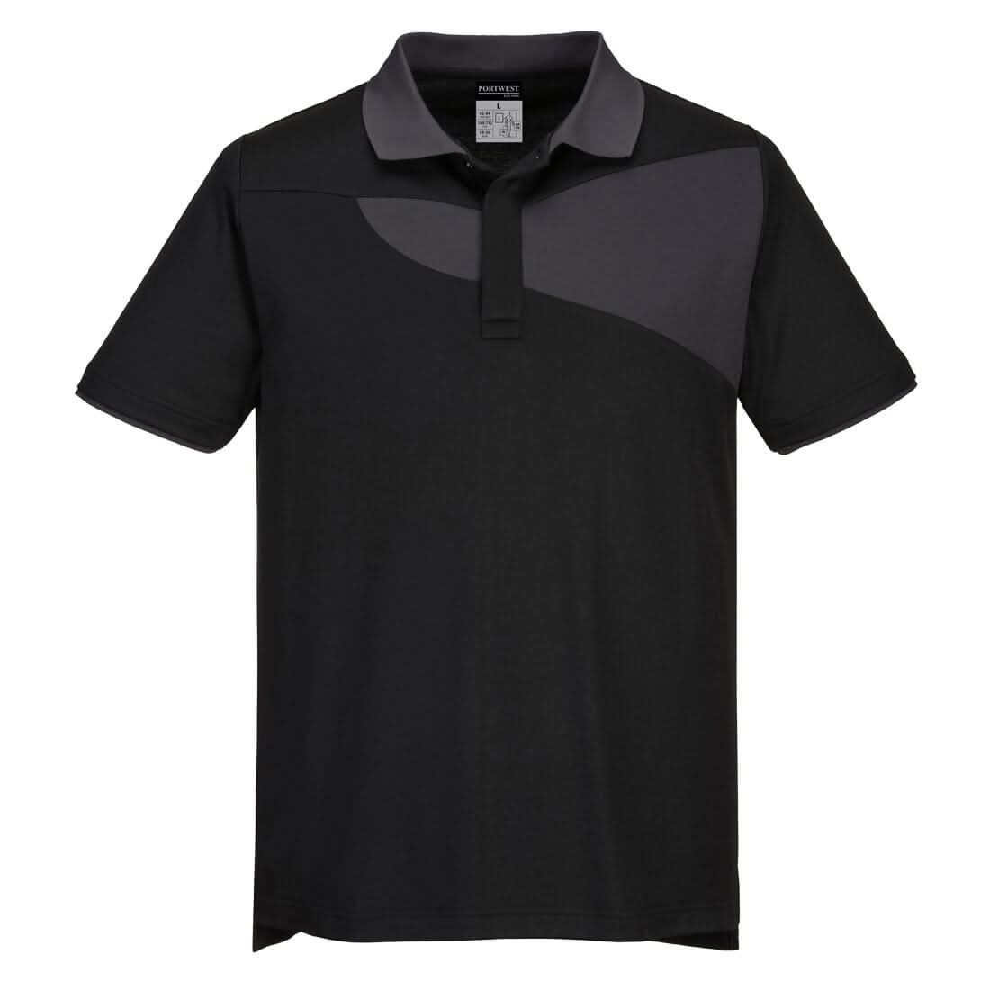 Portwest Pw2 Cotton Comfort Polo Shirt SS PW210 - Black Zoom Grey - Customisable Polos