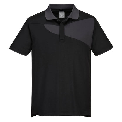 Portwest Pw2 Cotton Comfort Polo Shirt SS PW210 - Black Zoom Grey - Customisable Polos