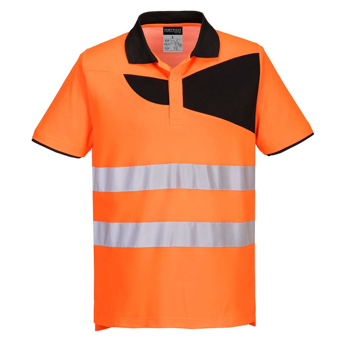 Portwest Pw2 Hi Vis Cotton Comfort Polo Shirt SS PW212 - Orange Black - Customisable Hi-Vis Polos
