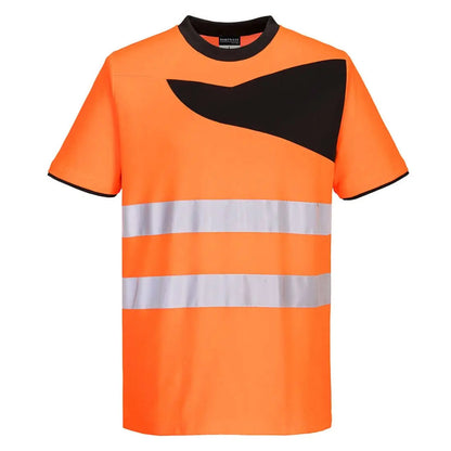 Pw2 Hi Vis Cotton Comfort T Shirt S/S Pw213 - Orange Black - Customisable T-Shirt