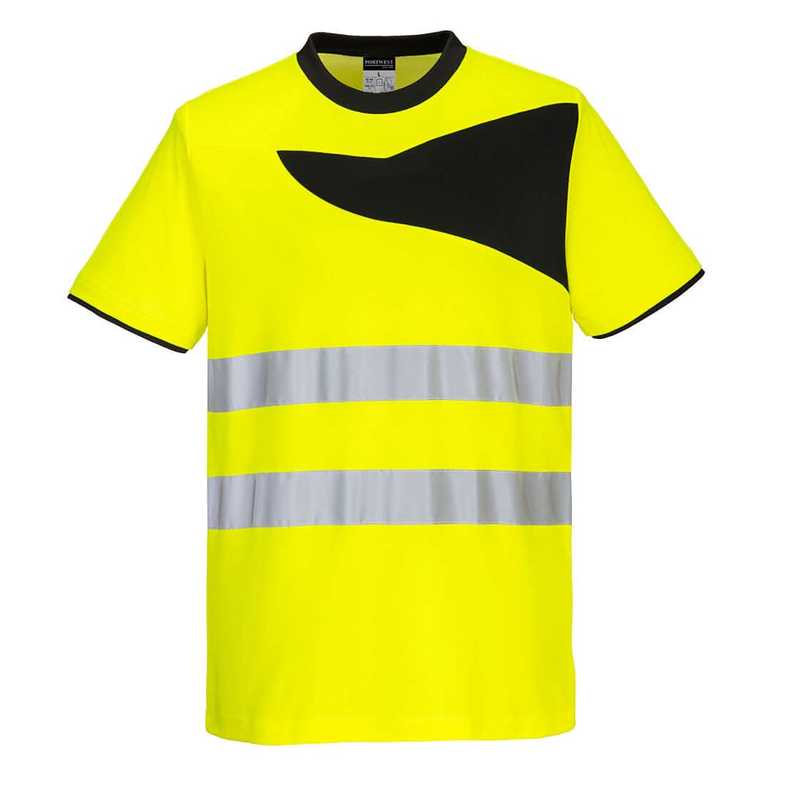 Portwest Pw2 Hi Vis Cotton Comfort T Shirt SS PW213 - Yellow Black - Customisable Hi-Vis T-Shirts