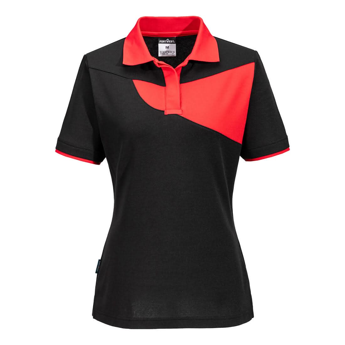 Portwest Pw2 WomenS Polo Shirt SS PW219 - Black Red - Customisable Polos