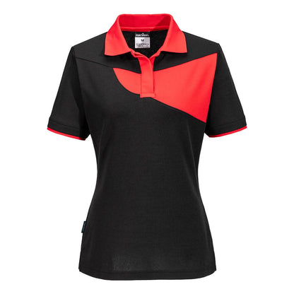 Portwest Pw2 WomenS Polo Shirt SS PW219 - Black Red - Customisable Polos