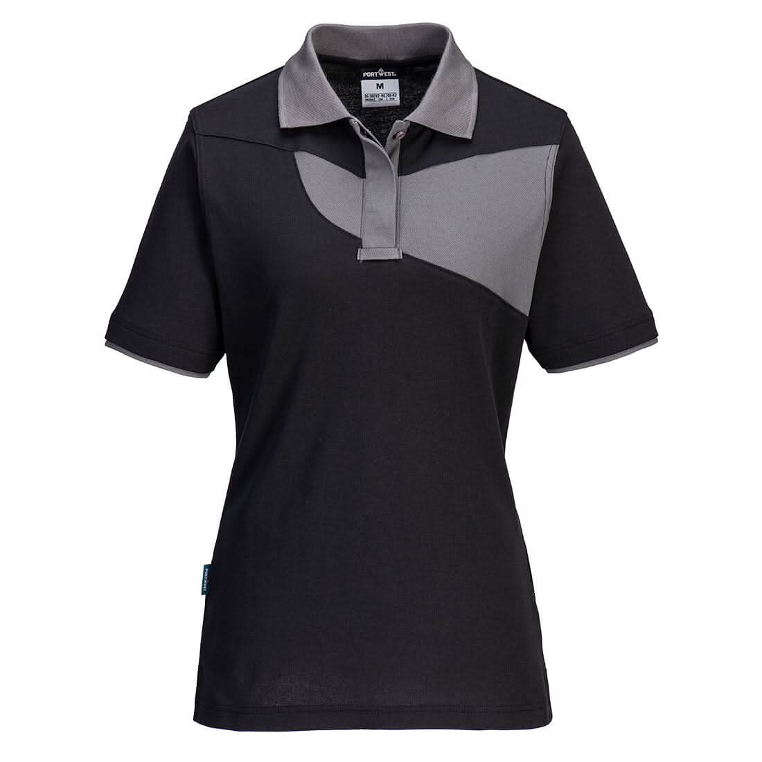 Portwest Pw2 WomenS Polo Shirt SS PW219 - Black Zoom Grey - Customisable Polos