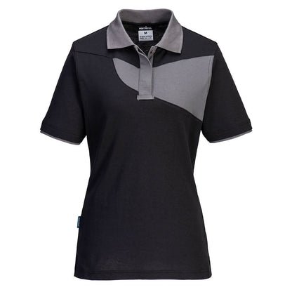 Portwest Pw2 WomenS Polo Shirt SS PW219 - Black Zoom Grey - Customisable Polos